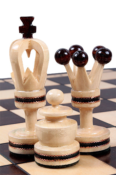 KING'S Small Chess Set 49x49cm – Linden Wood with Mahogany Inlay & Brass – image 4