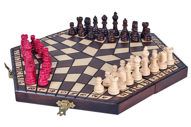 Three Player Chess Set 32x28cm – Hexagonal Wooden Board for 3 Players – image 2