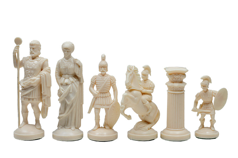 Chess Pieces Roman Empire Style 98mm Plastic - Cream Black Historical Set