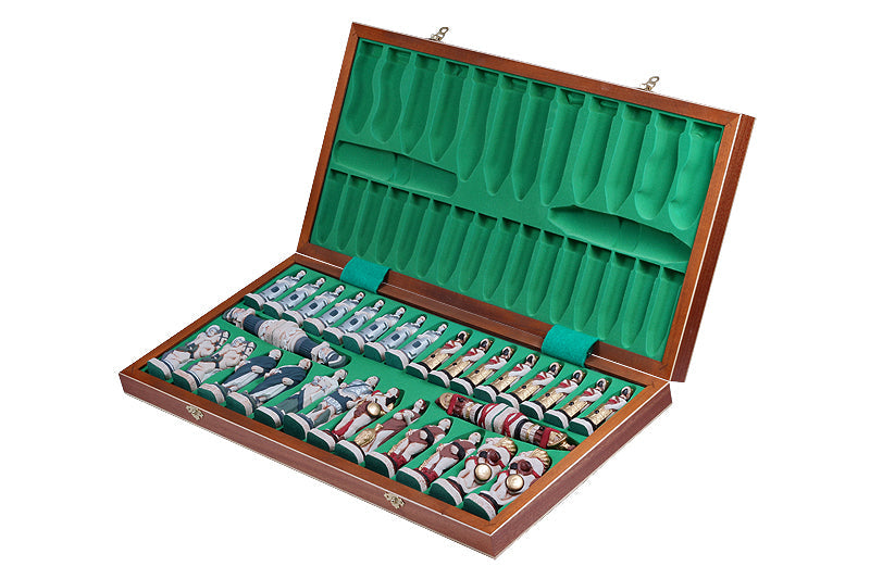 SPARTACUS Chess Set – Hand-Painted Stone Pieces with Mahogany Inlay Board – image 3