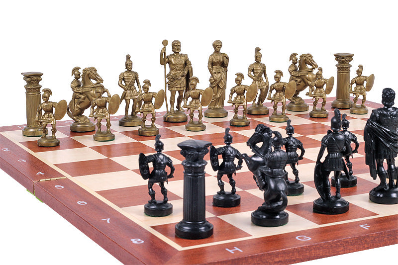 Chess Pieces Roman Empire Style 98mm Plastic - Black Gold Felt Bottom Historical Set – image 2