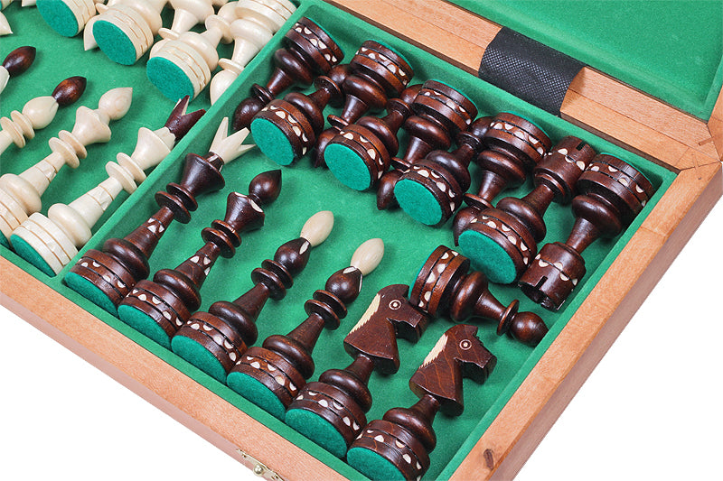 Chess Set Indian Large 50x50cm - Hand-Carved Hornbeam Mahogany Inlay Folding – image 3