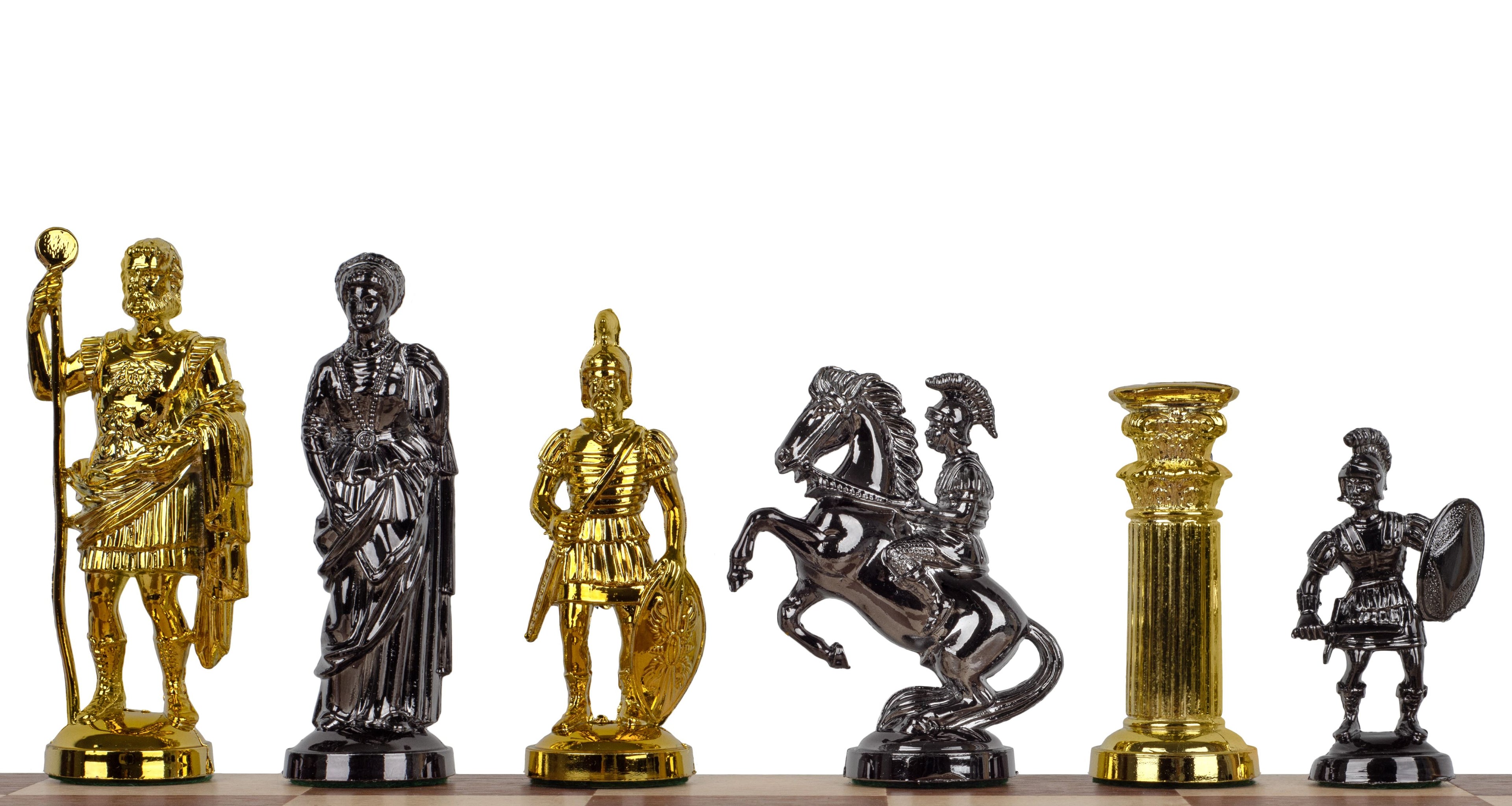Roman Chess Pieces - Golden/Brown Metallic Weighted Set
