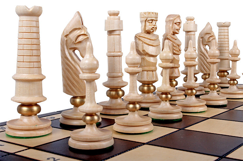 ROYAL LUX Chess Set 65x65cm – Hand-Carved Linden Wood with Brass Inlay – image 4