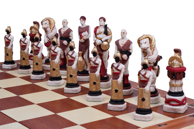 SPARTACUS Chess Set – Hand-Painted Stone Pieces with Mahogany Inlay Board – image 2