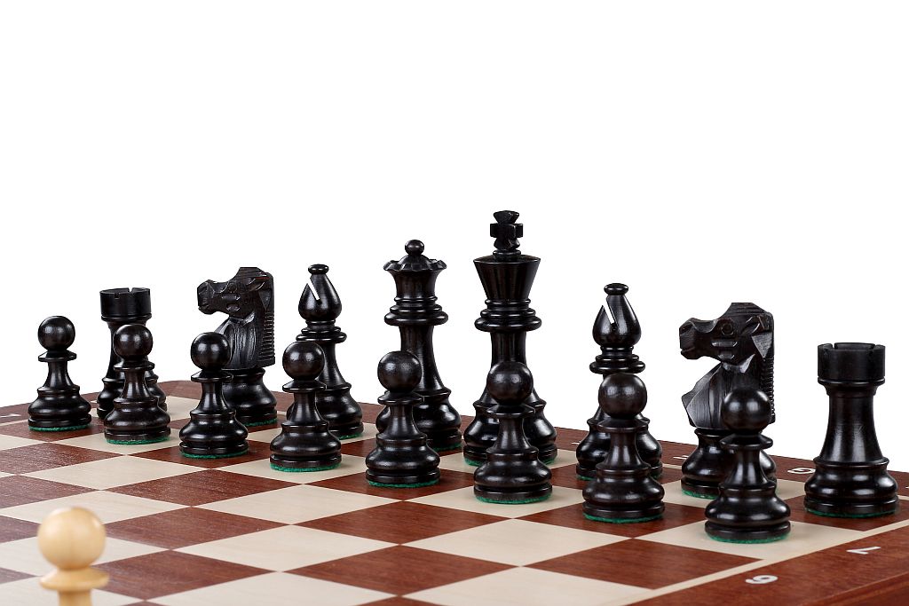 Tournament Chess Set No.4 - French Ebonised 3" King with Intarsia Board – image 4