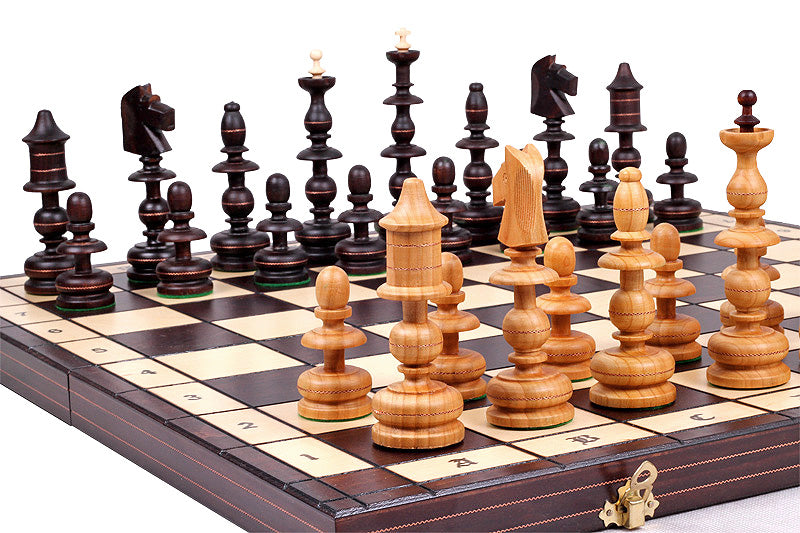 OLD POLISH Chess Set 58x58cm – Hand-Carved Cherry Wood with Brass Inlay – image 4