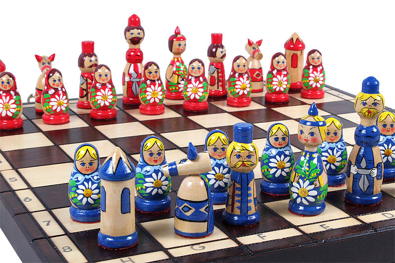 BABUSHKA Chess Set Blue 42x42cm – Hand-Painted Folk Art Birch Board – image 9