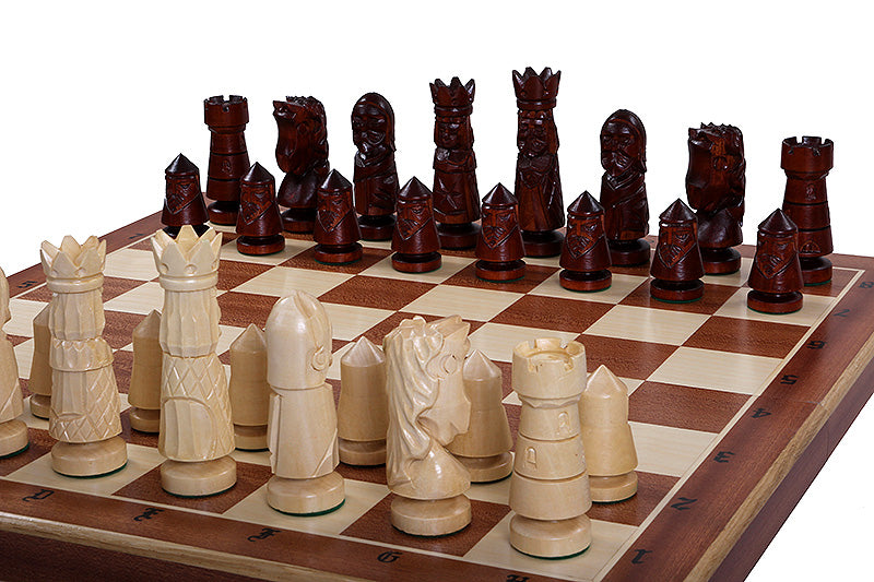 CASTLE Chess Set Large 60x60cm – Mahogany & Sycamore Marquetry Folding Board