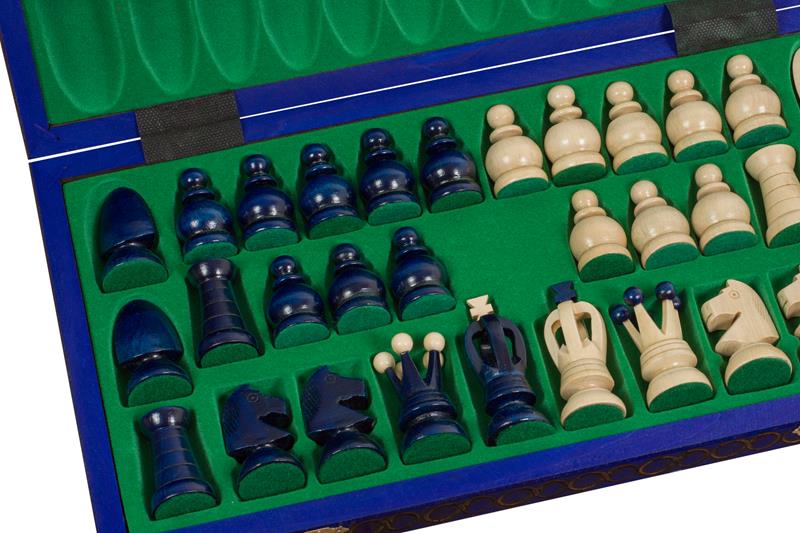 King's Championship Chess Set Large Blue 44x44cm – Folding Board with Insert – image 2