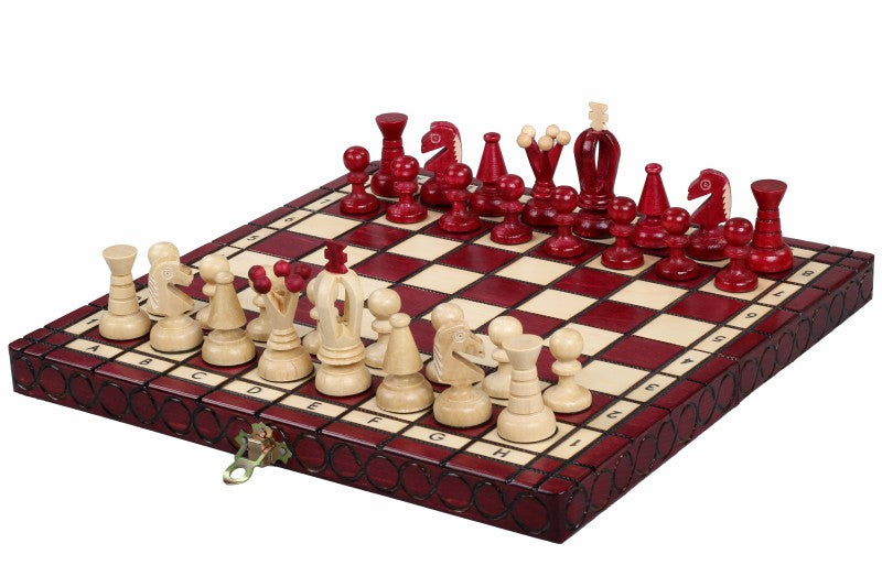 Small Royal Chess Set Cherry 30x30cm – Elegant Portable Folding Board