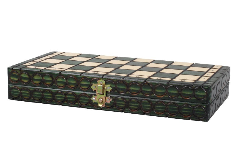 Small Royal Chess Set Green 30x30cm – Unique Portable Folding Board – image 5