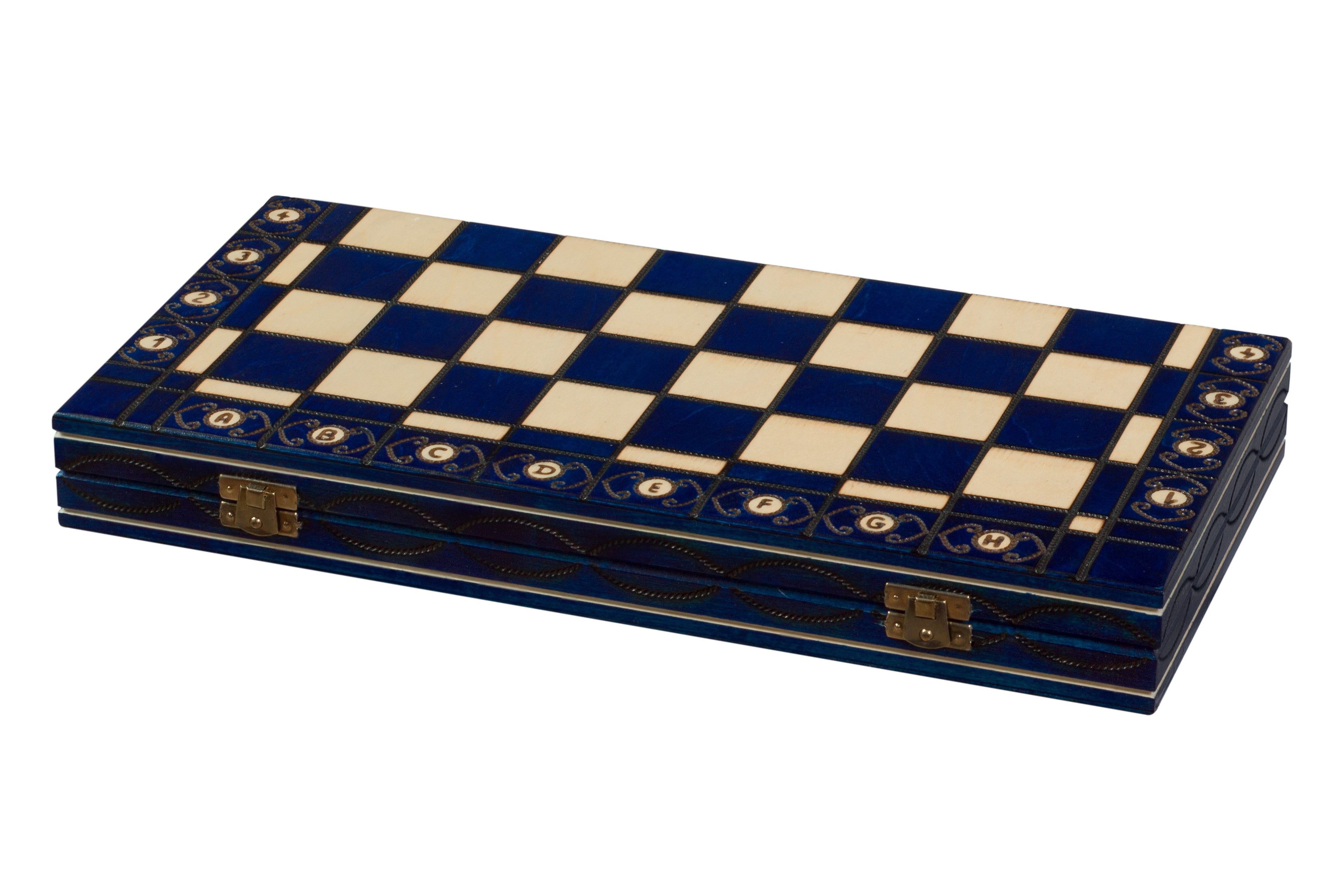 Senator Chess Set – Blue, Folding Board with Insert Tray – image 3