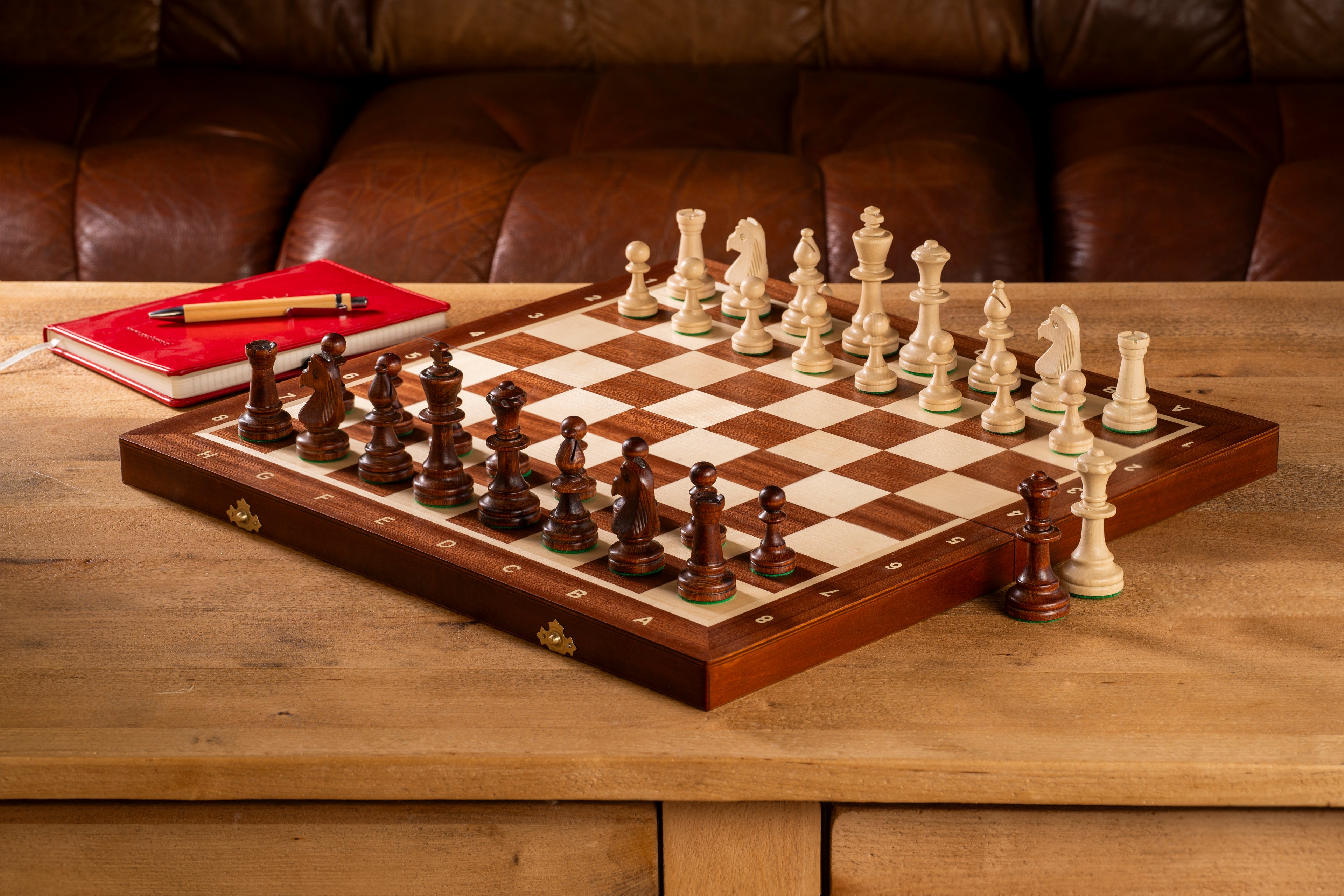 Tournament Chess Set No.6 – Mahogany Intarsia Board with Extra Queens