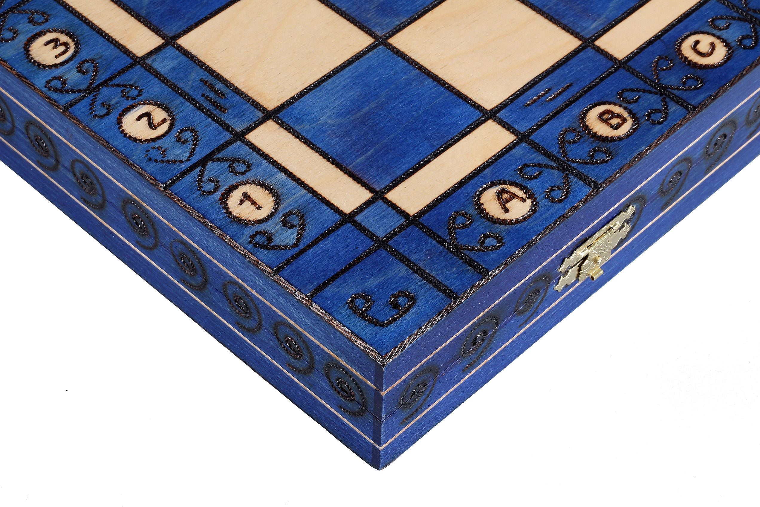 AMBASSADOR New Line Chess Set Blue 55x55cm – Luxury Burnished Folding Board – image 2