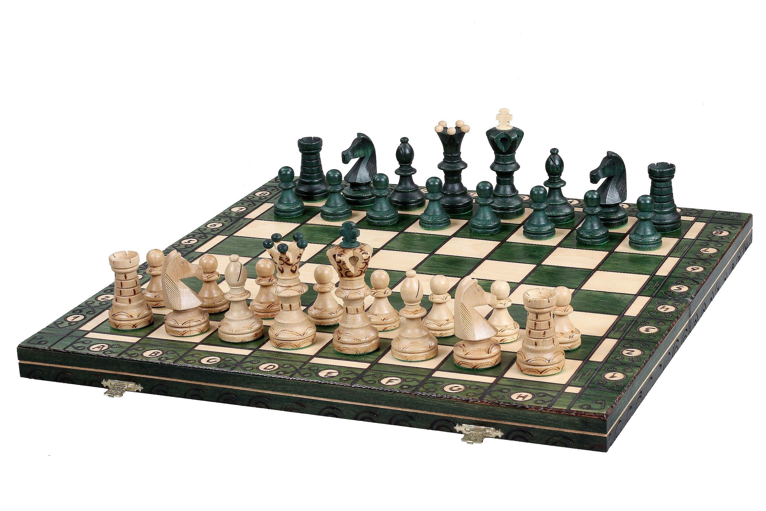 Ambassador Green Chess Set 54x54cm - Wooden with Insert Storage
