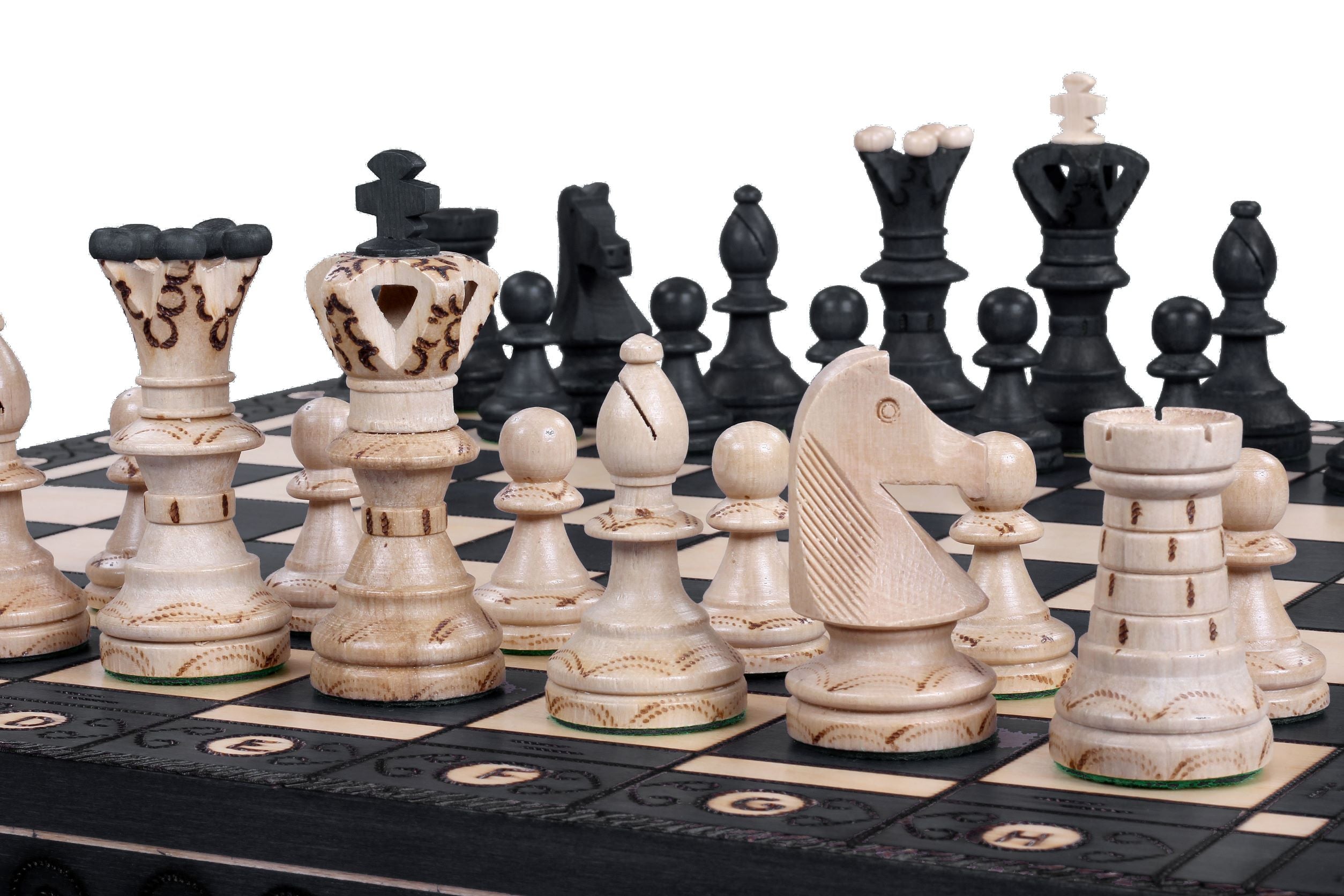 Chassador Black Chess Set 54x54cm - Wooden with Burnt Board