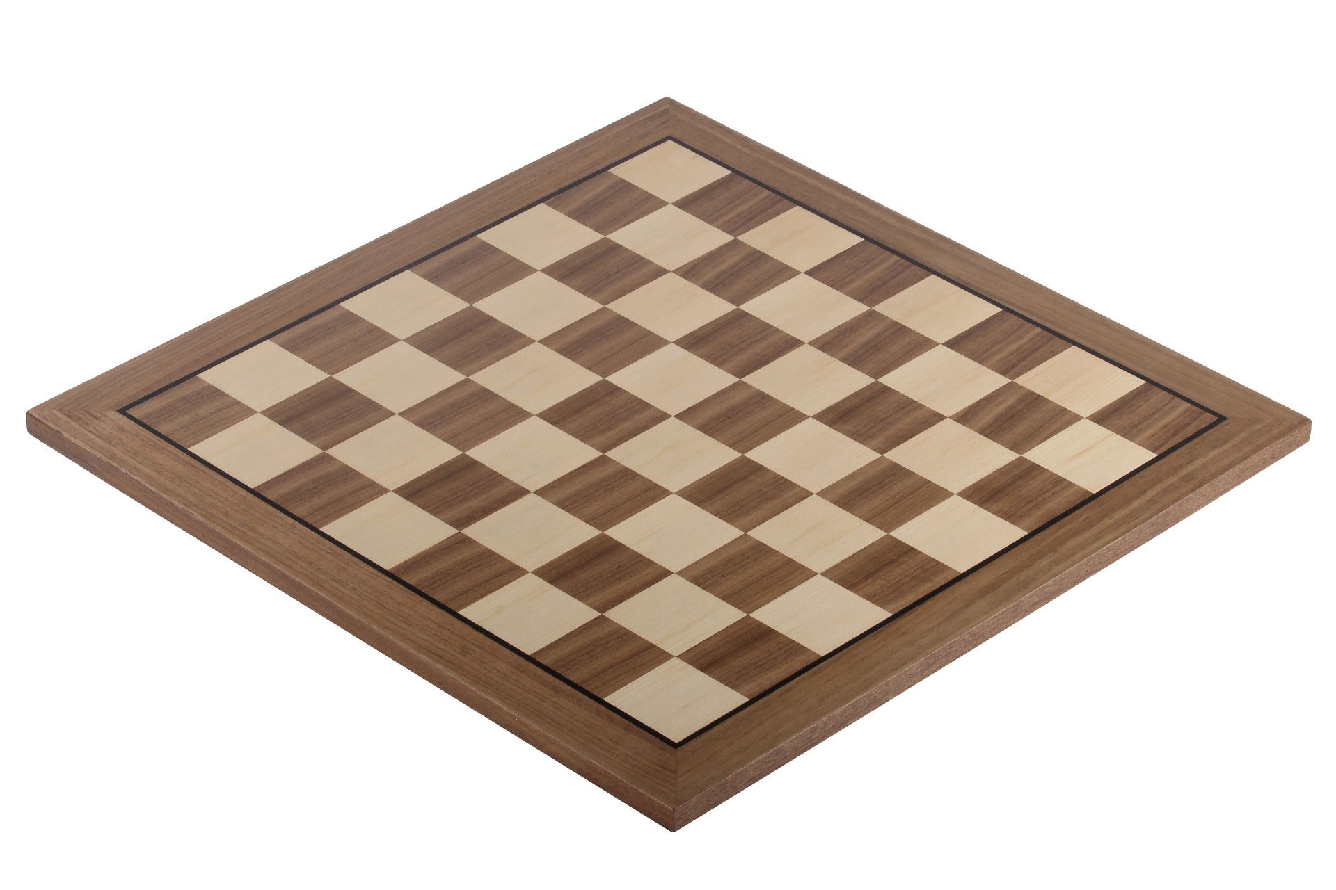 Chess Board 48×48 cm – Walnut & Maple (Black Frame), without Notation