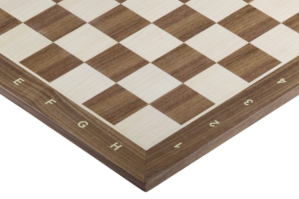 Chess Board 52×52 cm (55 mm squares) – Walnut & Maple, with Notation