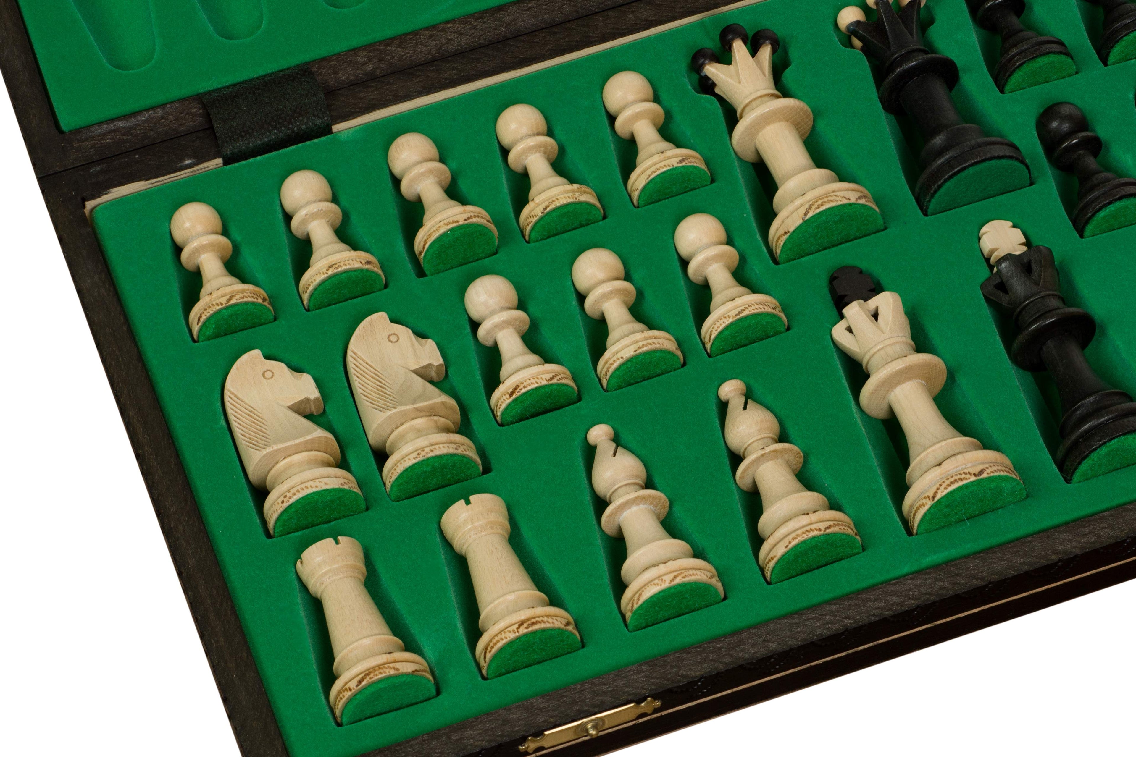 Consul Chess Set – Black 48cm, Folding Board with Wood-Burning Art – image 2
