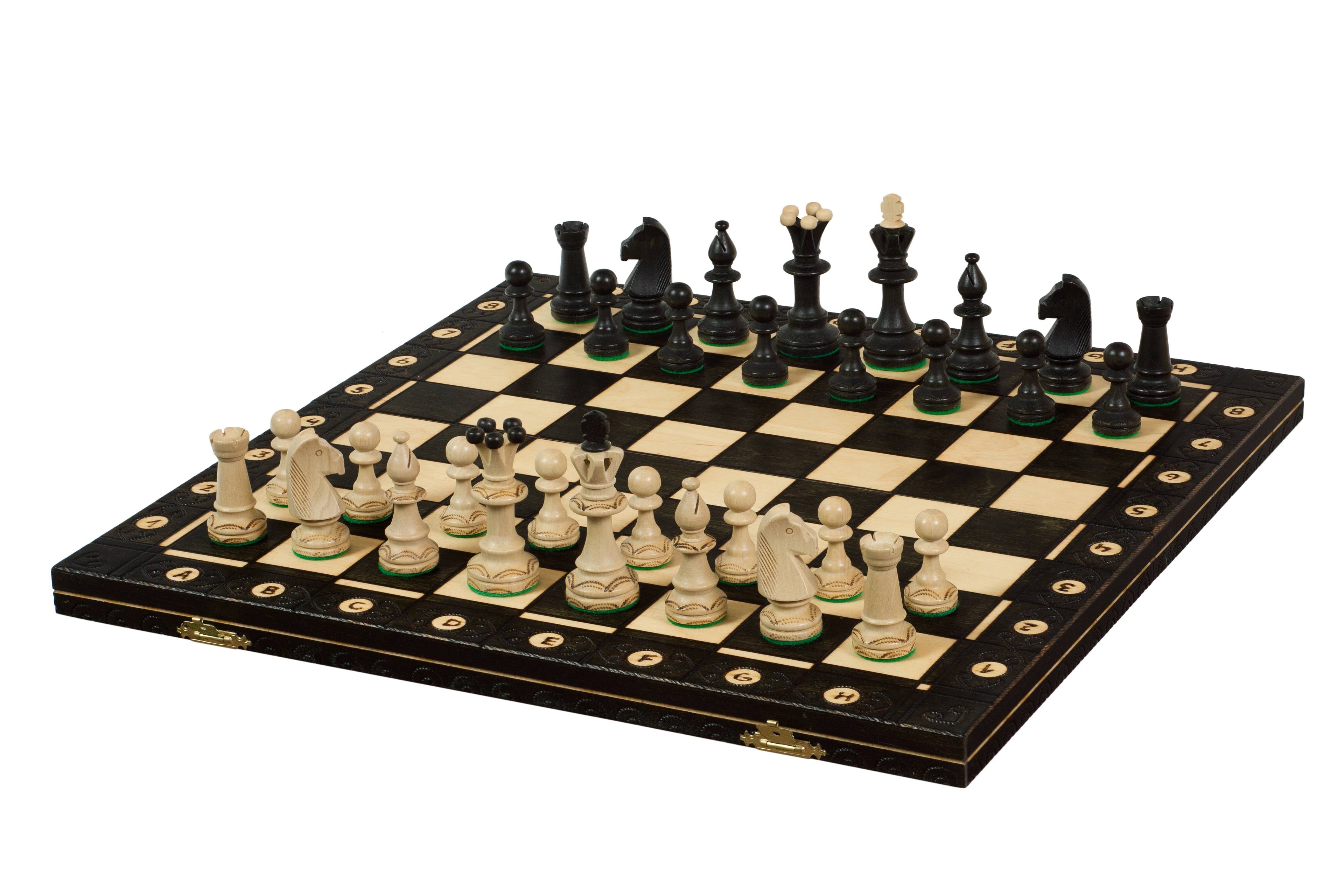 Consul Chess Set – Black 48cm, Folding Board with Wood-Burning Art – image 3