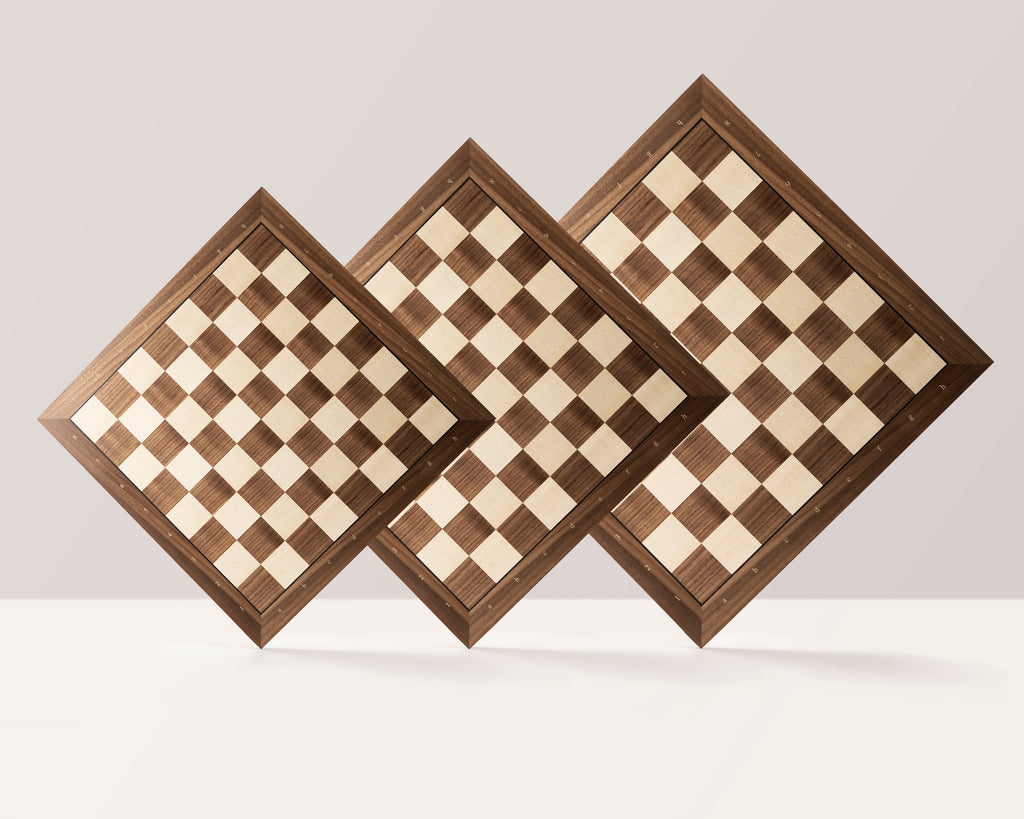 Chess Board 52×52 cm (55 mm squares) – Walnut & Maple (Black Frame), with Notation – image 4