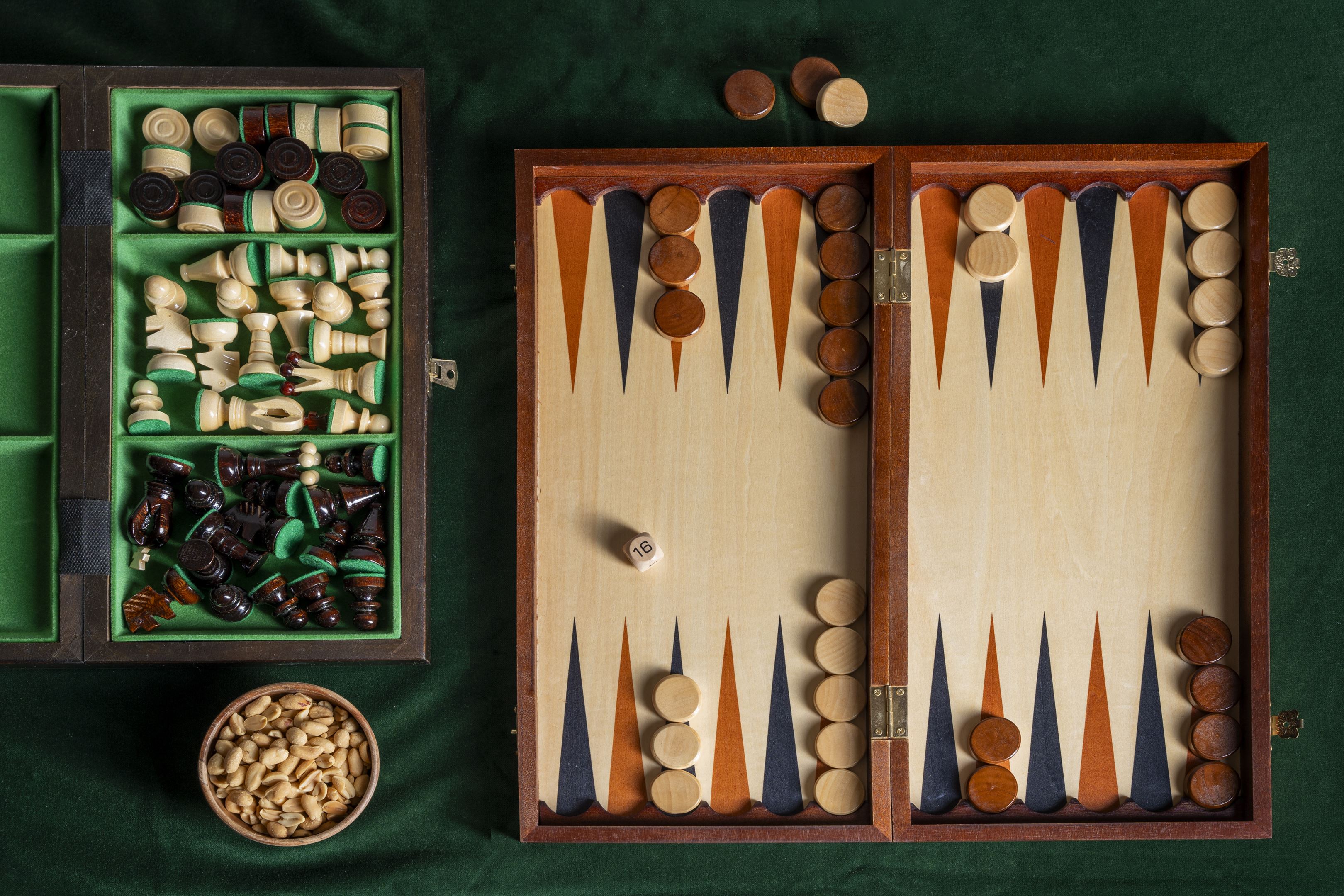 Backgammon Large Wood 48x28cm - Folding Case Veneer Finish Complete Set – image 2