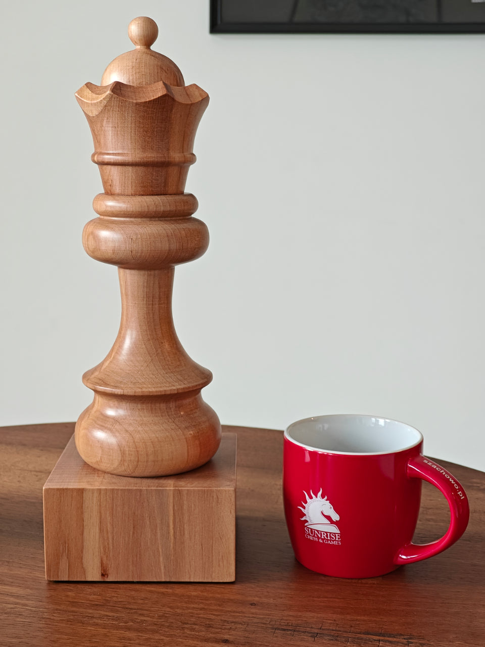 Chess Trophy Cup – White Queen, Handcrafted Wood
