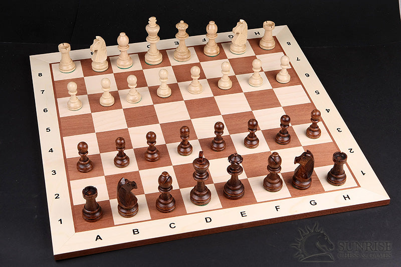 Chess Board 54×54 cm – Mahogany & Sycamore (Light Edge), with Notation