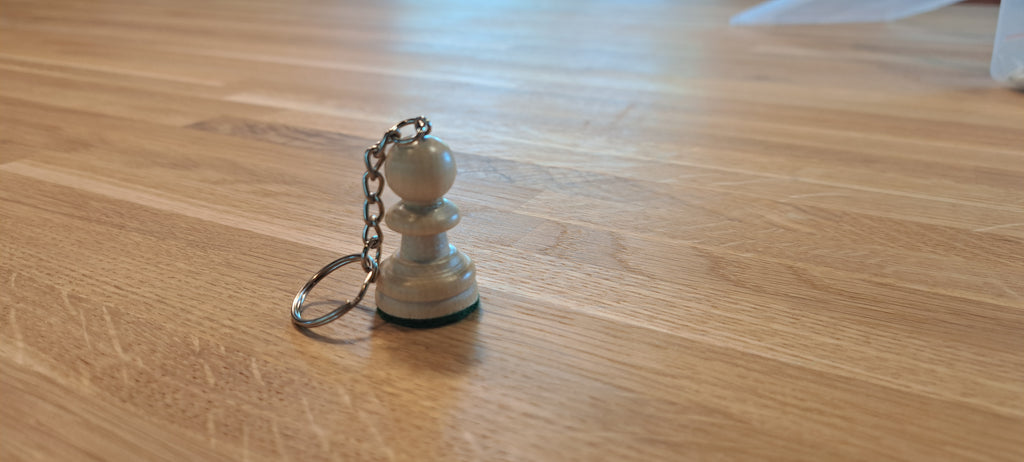 White Pawn Chess Keyring - Wooden Chess Piece Pendant